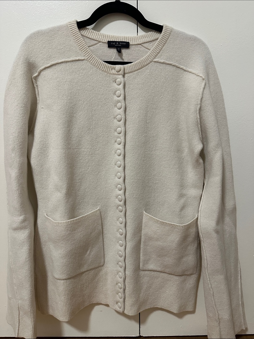 rag & bone Cream Button-Front Pocket Sweater